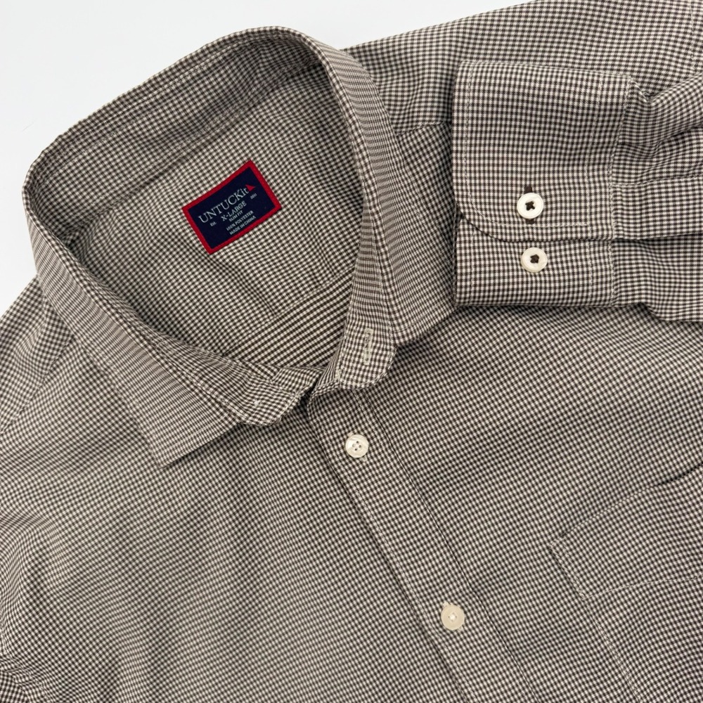UNTUCKit Ripasso 41013 Brown Check Gingham Slim Fit Button Down Shirt‎ Mens XL